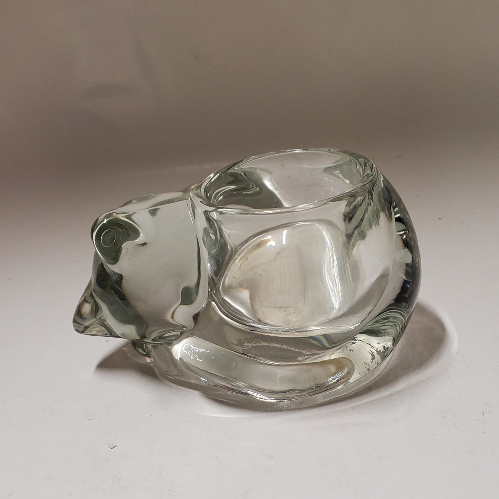 Vintage Indiana Glass Sleeping Kitty Cat Votive Candle Holder Cottagecore Cozy